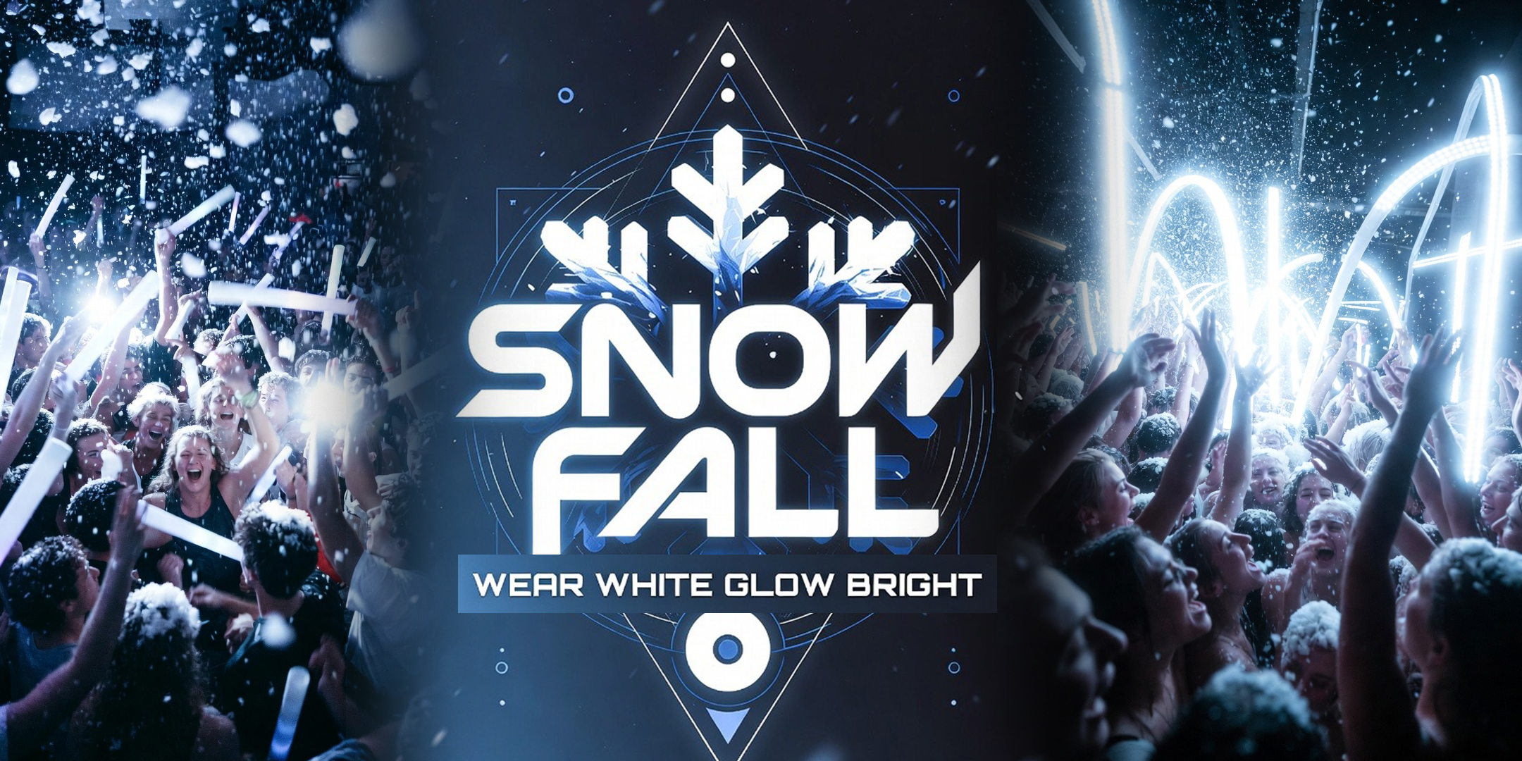 Snowfall Wear White Glow Bright party artwork for Myrtle Beach Senior Week