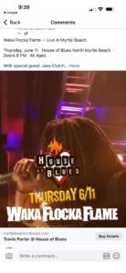 Screenshot of a House of Blues North Myrtle Beach concert announcement post